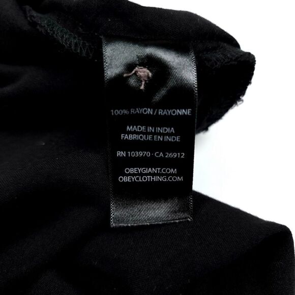 OBEY Asymmetrical Button Front Long Sleeve Mini Shirt Dress in Black Womens XS - Picture 8 of 8